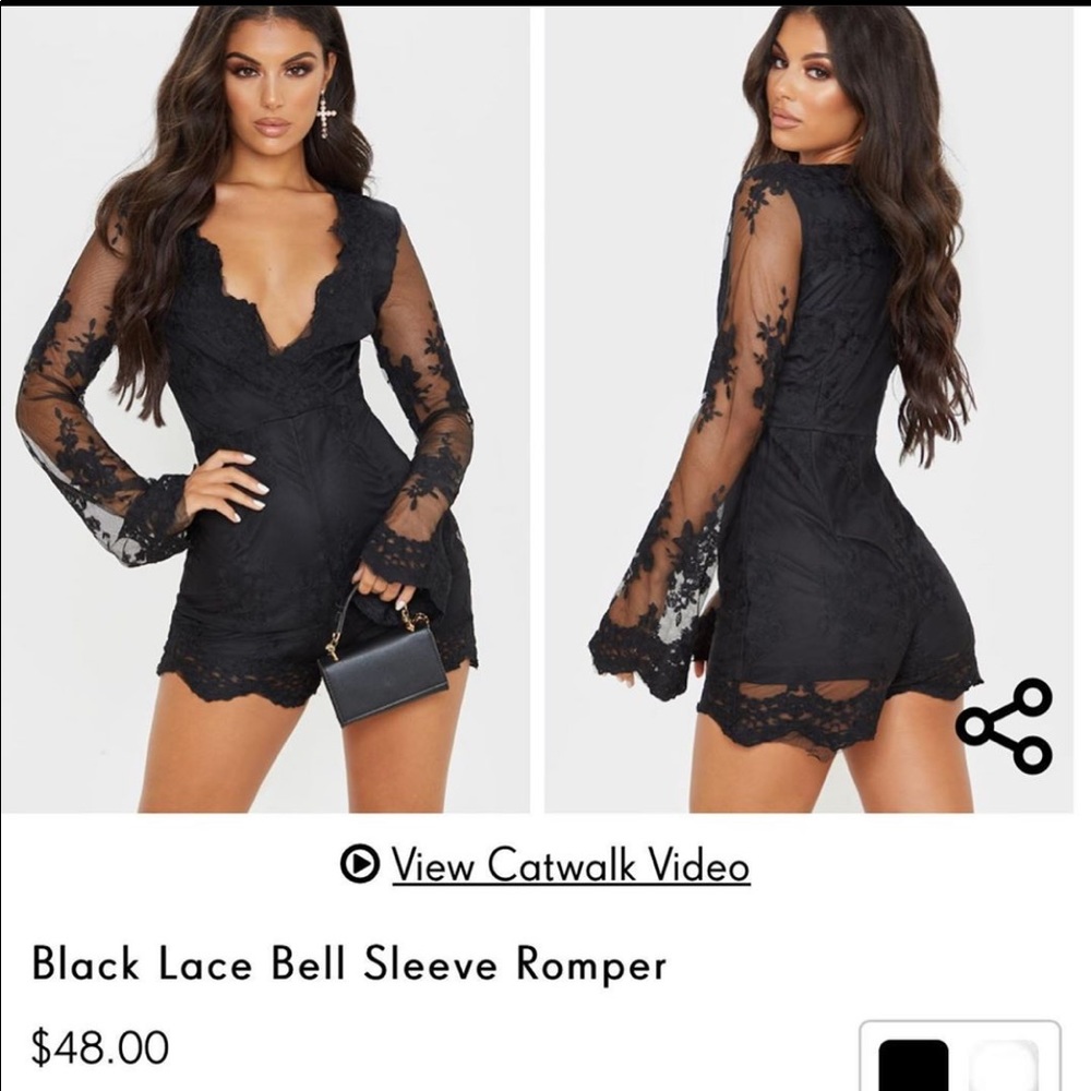 Black lace bell sleeve romper